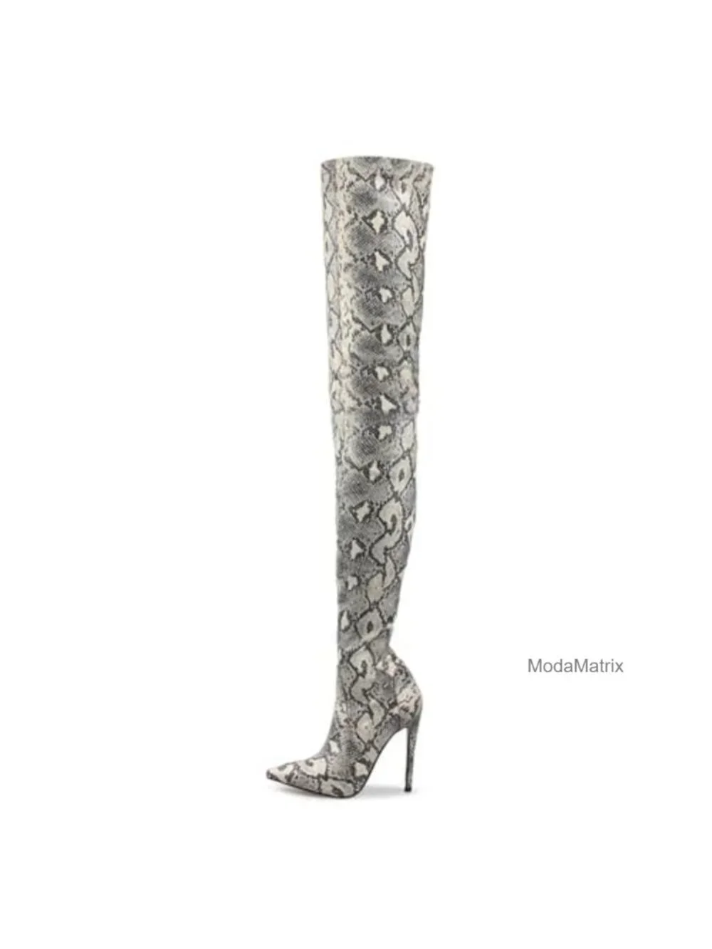 Thigh High Over the Knee Boots Stiletto Heel Side Zip PU Snakeskin
